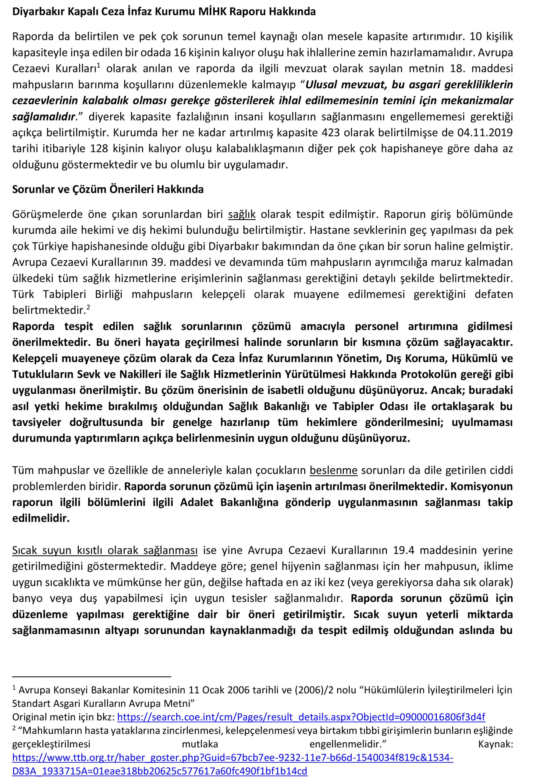 Diyarbakır Kapalı Ceza İnfaz Kurumu MİHK Raporu Hakkında