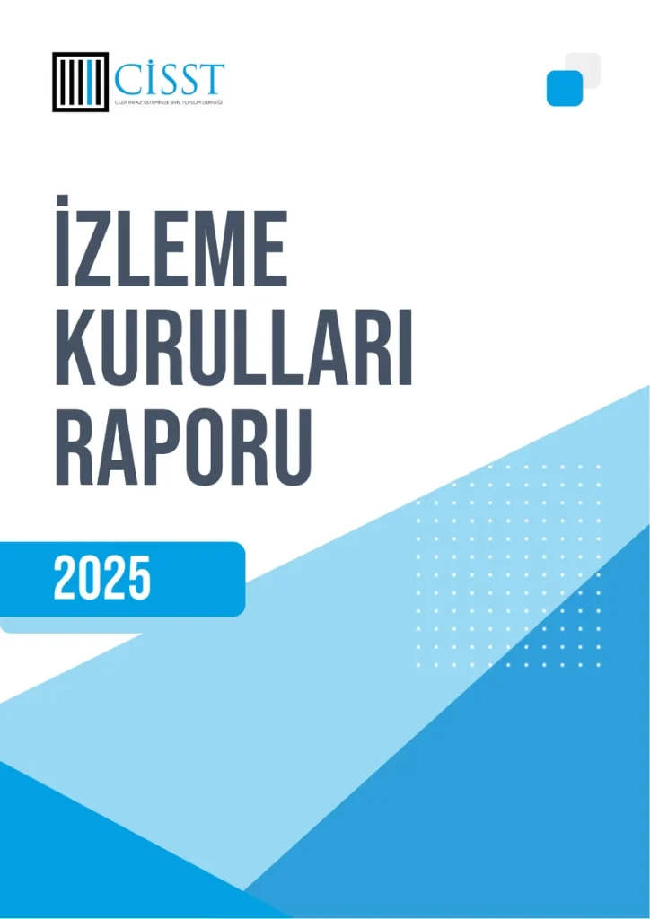 CİSST İzleme Kurulları Raporu 2025 kapağı. Beyaz zemin üzerinde koyu gri büyük harflerle "İzleme Kurulları Raporu" yazısı, altında mavi bir şerit içinde 2025, alt yarıda açık ve koyu mavi çapraz üçgenler, sol üstte CİSST logosu.